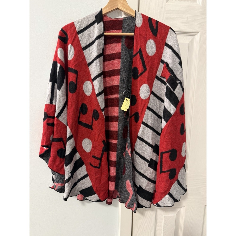 Musical Notes 100% Cashmere Wrap Poncho Shawl Draped Piano Keys Concert Holiday